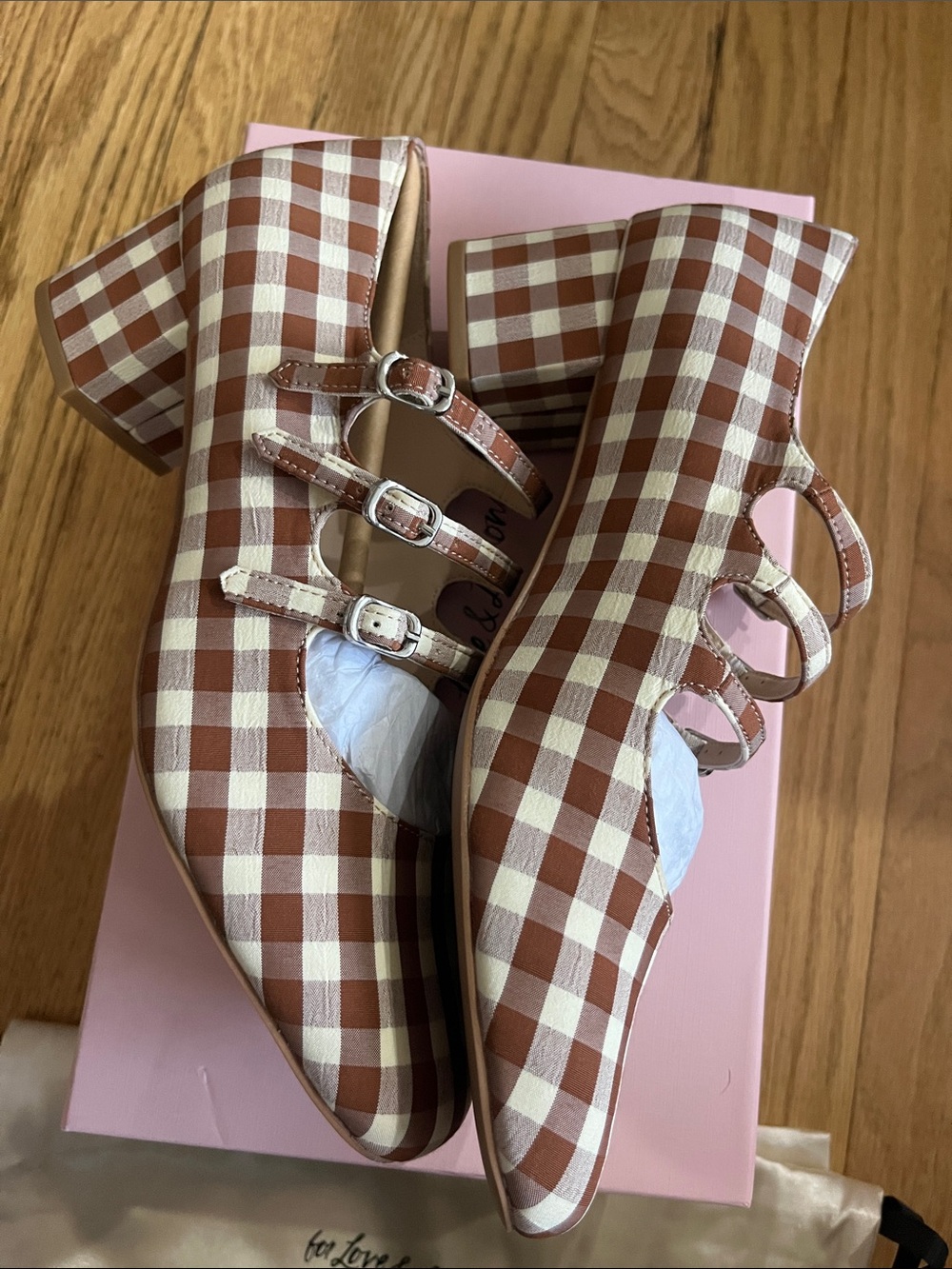 For love & lemons NEW W BOX brown gingham Jolie cottagecore pumps sz 7 - Picture 5 of 7